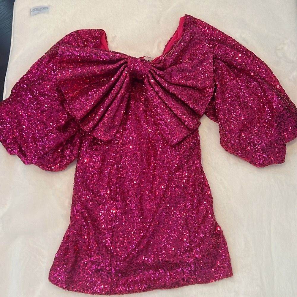 Christian Cowan Pink Sequin Bow Dress perf for Valentine’s Day